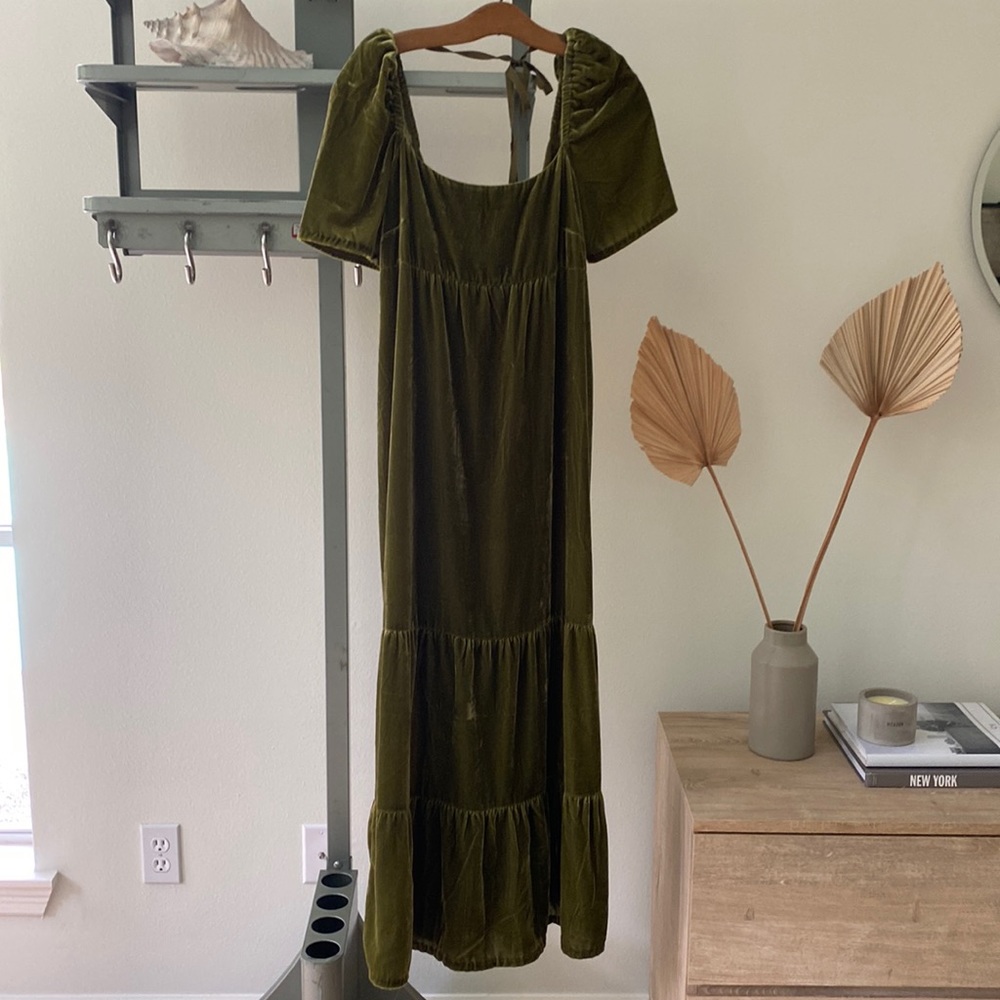 Anthropologie green velvet dress